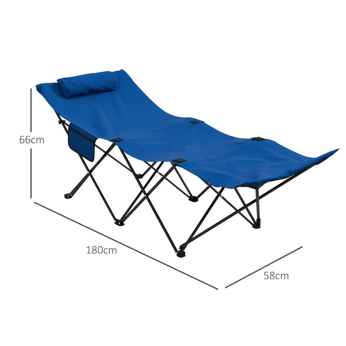 180cm Folding Camping Cot – Blue | Reclining Outdoor Bed with Padded Headrest OUTSUNNY - Little and Giant Explorers Outsunny