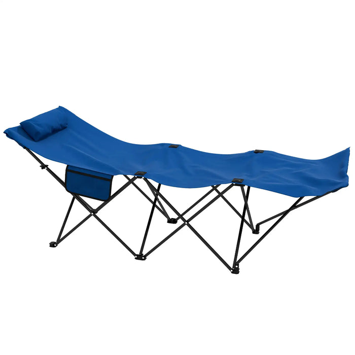 180cm Folding Camping Cot – Blue | Reclining Outdoor Bed with Padded Headrest OUTSUNNY - Little and Giant Explorers Outsunny