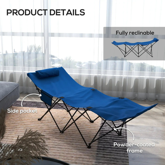 180cm Folding Camping Cot – Blue | Reclining Outdoor Bed with Padded Headrest OUTSUNNY - Little and Giant Explorers Outsunny