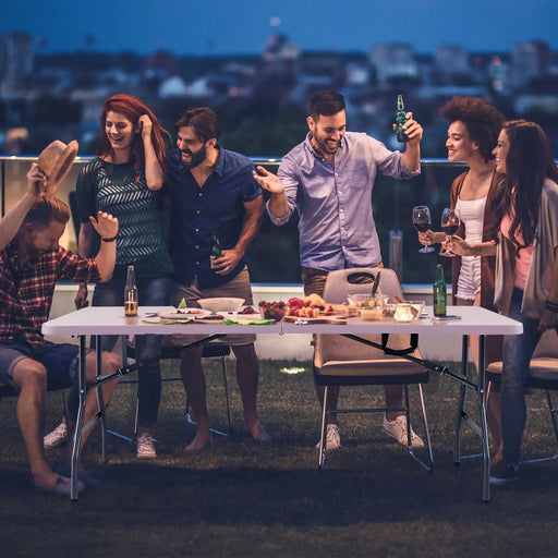 180cm Folding Dining Table – White 6–8 Seater | Fold-in-Half Portable Outdoor Table COSTWAY - Little and Giant Explorers Costway