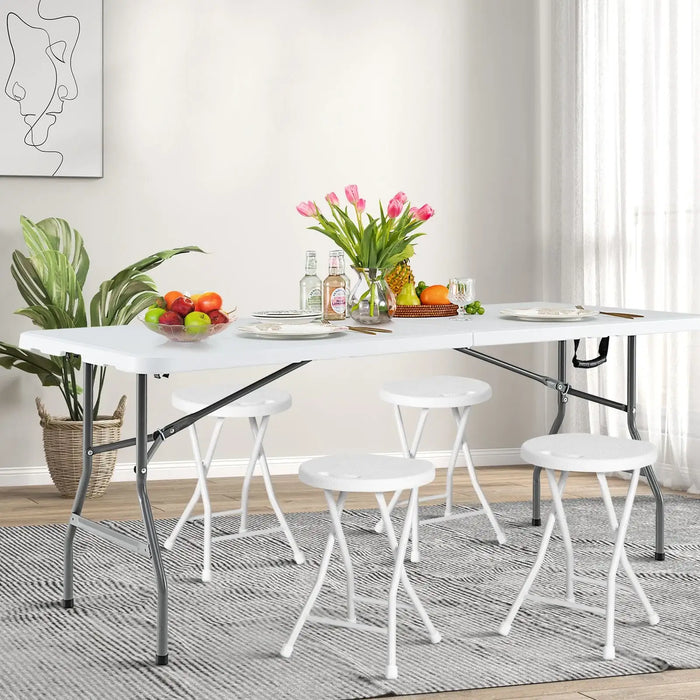180cm Folding Dining Table – White 6–8 Seater | Fold-in-Half Portable Outdoor Table COSTWAY - Little and Giant Explorers Costway