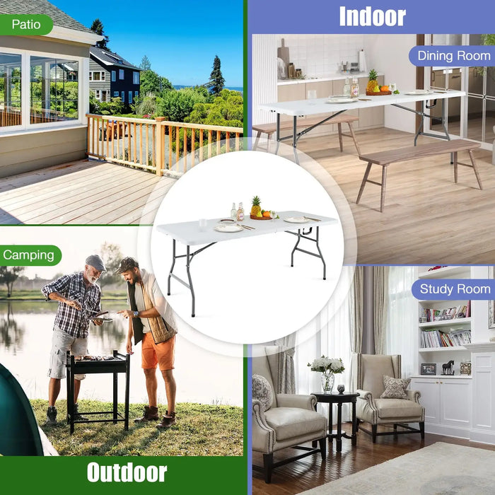 180cm Folding Dining Table – White 6–8 Seater | Fold-in-Half Portable Outdoor Table COSTWAY - Little and Giant Explorers Costway