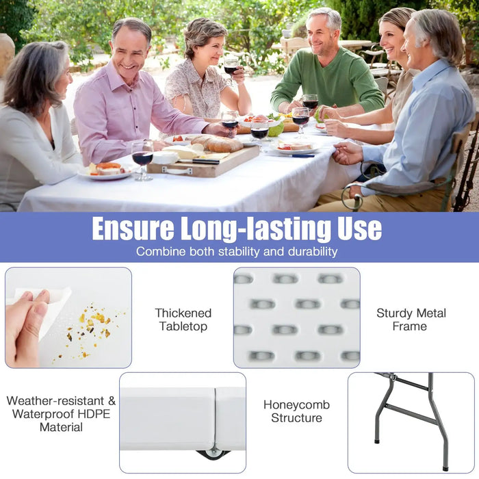 180cm Folding Dining Table – White 6–8 Seater | Fold-in-Half Portable Outdoor Table COSTWAY - Little and Giant Explorers Costway