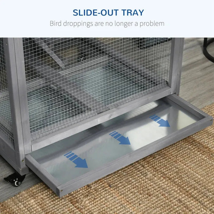 180cm Large Outdoor Bird Cage with Roof – Grey | Wooden Aviary - Wheels and Perches PAWHUT - Little and Giant Explorers PawHut