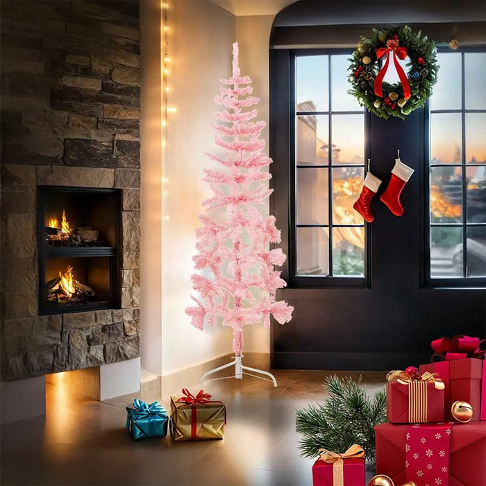180cm Slim Artificial Half Christmas Tree with Stand - Pink | Space-Saving Design VIDAXL - Little and Giant Explorers vidaXL