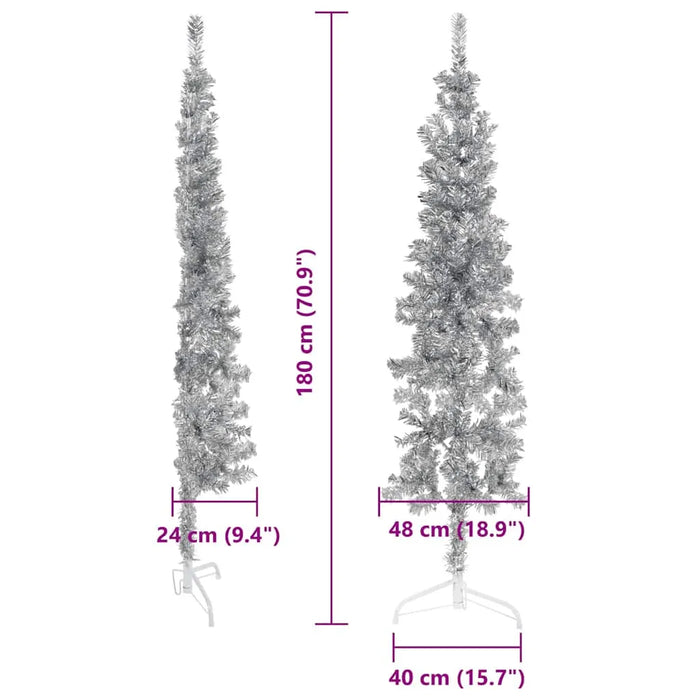 180cm Slim Artificial Half Christmas Tree with Stand - Silver | Space-Saving Design VIDAXL - Little and Giant Explorers vidaXL