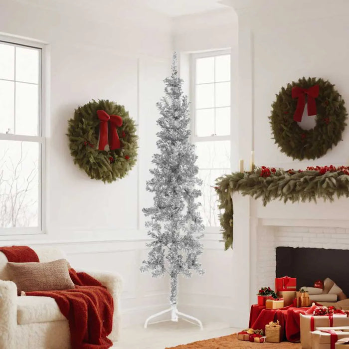 180cm Slim Artificial Half Christmas Tree with Stand - Silver | Space-Saving Design VIDAXL - Little and Giant Explorers vidaXL