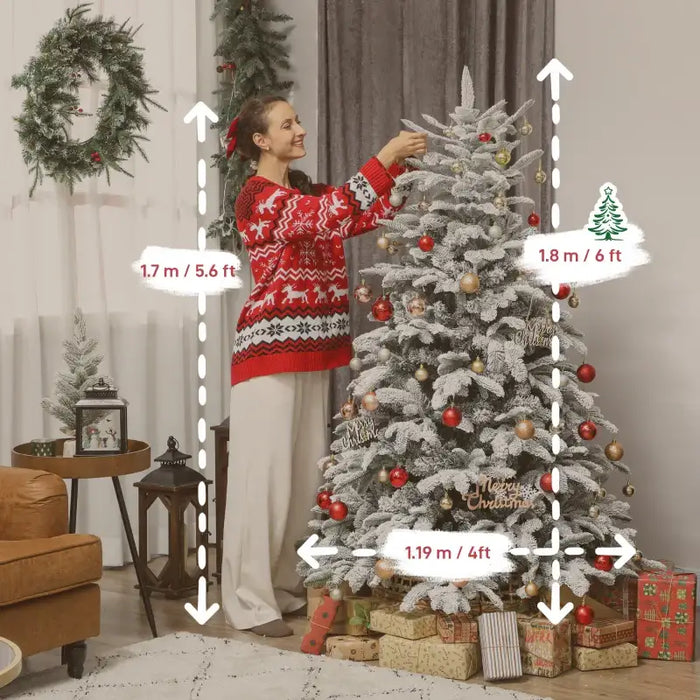 180cm Snow-Flocked Christmas Tree | 1182 Moulded Branch Tips - Flame-Retardant HOMCOM - Little and Giant Explorers HOMCOM