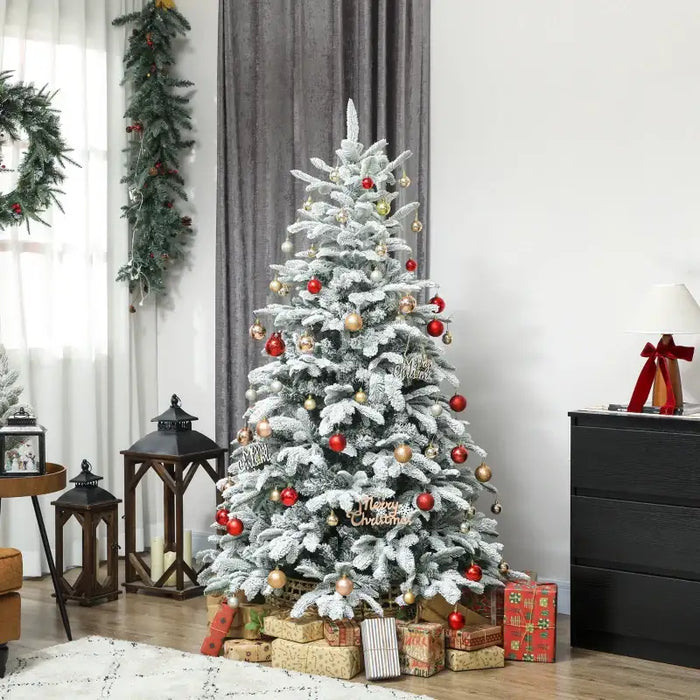 180cm Snow-Flocked Christmas Tree | 1182 Moulded Branch Tips - Flame-Retardant HOMCOM - Little and Giant Explorers HOMCOM
