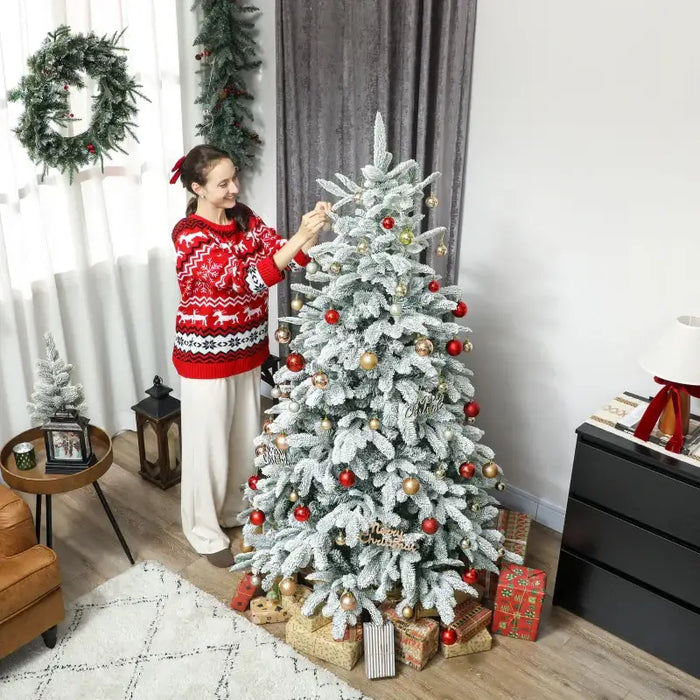 180cm Snow-Flocked Christmas Tree | 1182 Moulded Branch Tips - Flame-Retardant HOMCOM - Little and Giant Explorers HOMCOM
