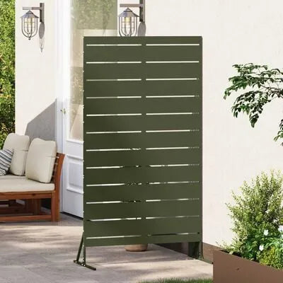 Outdoor Metal Fence Panel Olive | Powder-Coated Steel with Striped Pattern and Modern Design - Little and Giant Explorers vidaXL