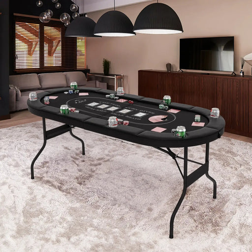 182cm Foldable Poker Table – Black and Blue | Casino-Grade 8-Player Card Table COSTWAY - Little and Giant Explorers