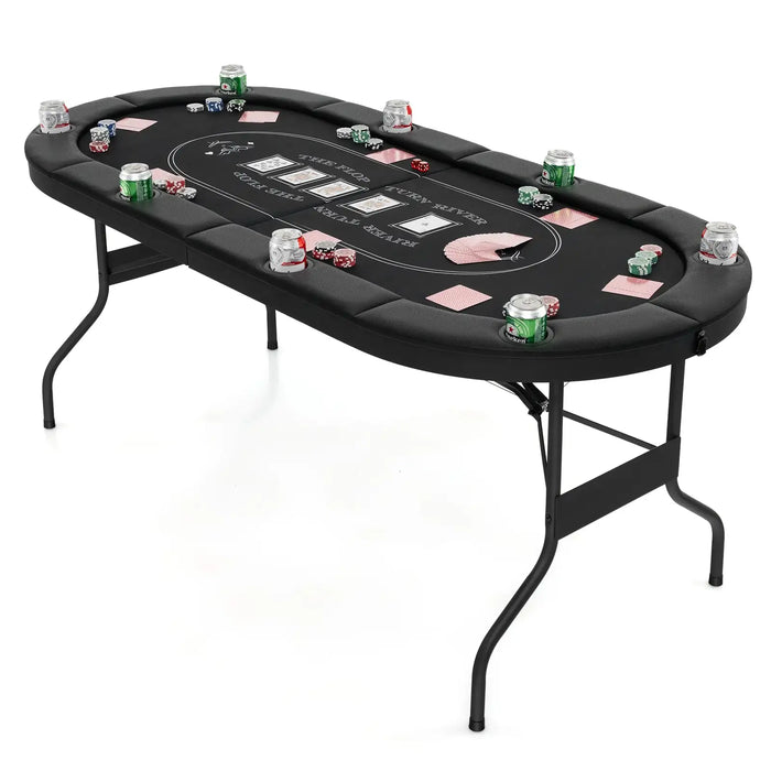 182cm Foldable Poker Table – Black and Blue | Casino-Grade 8-Player Card Table COSTWAY - Little and Giant Explorers
