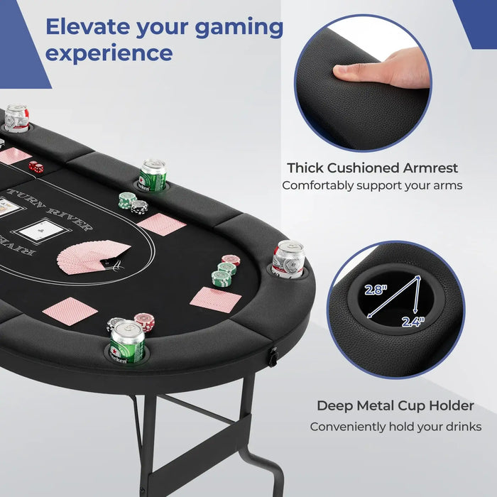 182cm Foldable Poker Table – Black and Blue | Casino-Grade 8-Player Card Table COSTWAY - Little and Giant Explorers