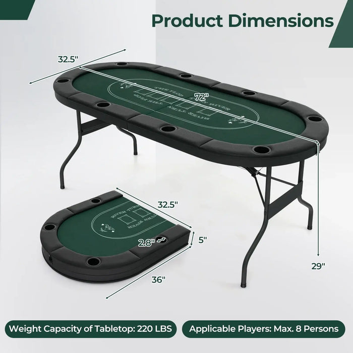 182cm Foldable Poker Table – Green | Casino-Grade 8-Player Card Table with Cup Holders COSTWAY - Little and Giant Explorers Costway