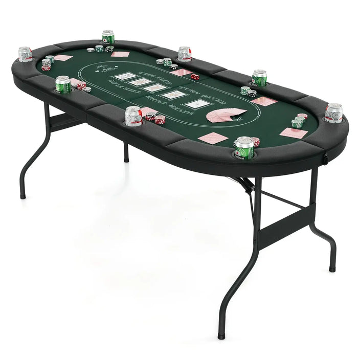 182cm Foldable Poker Table – Green | Casino-Grade 8-Player Card Table with Cup Holders COSTWAY - Little and Giant Explorers Costway