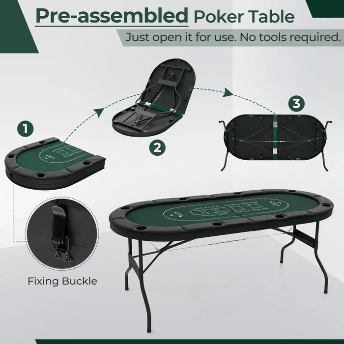182cm Foldable Poker Table – Green | Casino-Grade 8-Player Card Table with Cup Holders COSTWAY - Little and Giant Explorers Costway