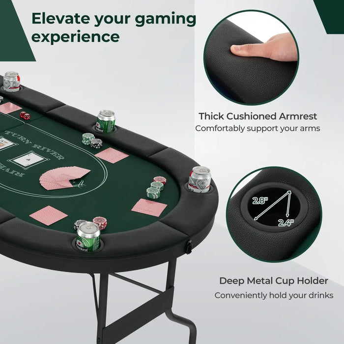 182cm Foldable Poker Table – Green | Casino-Grade 8-Player Card Table with Cup Holders COSTWAY - Little and Giant Explorers Costway