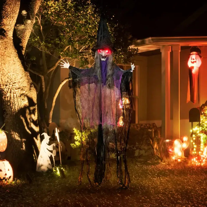 183cm Animated Halloween Hanging Witch Prop | Sound and Light Effects OUTSUNNY - Little and Giant Explorers Outsunny