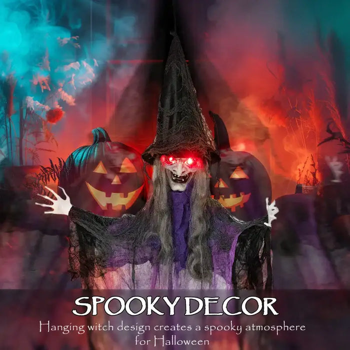 183cm Animated Halloween Hanging Witch Prop | Sound and Light Effects OUTSUNNY - Little and Giant Explorers Outsunny