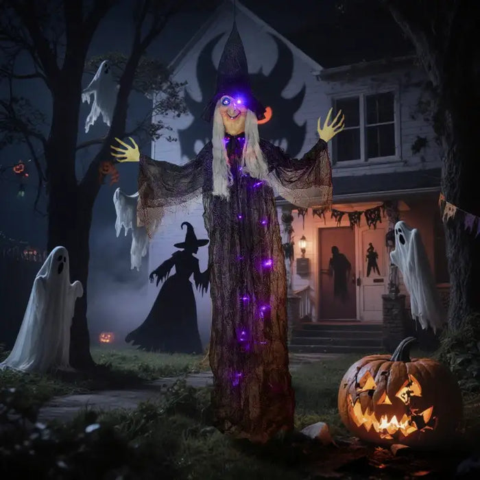 183cm Animated Hanging Halloween Witch - LED Light Effects and Body | Sound Effects OUTSUNNY - Little and Giant Explorers Outsunny