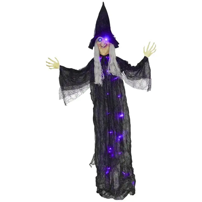183cm Animated Hanging Halloween Witch - LED Light Effects and Body | Sound Effects OUTSUNNY - Little and Giant Explorers Outsunny