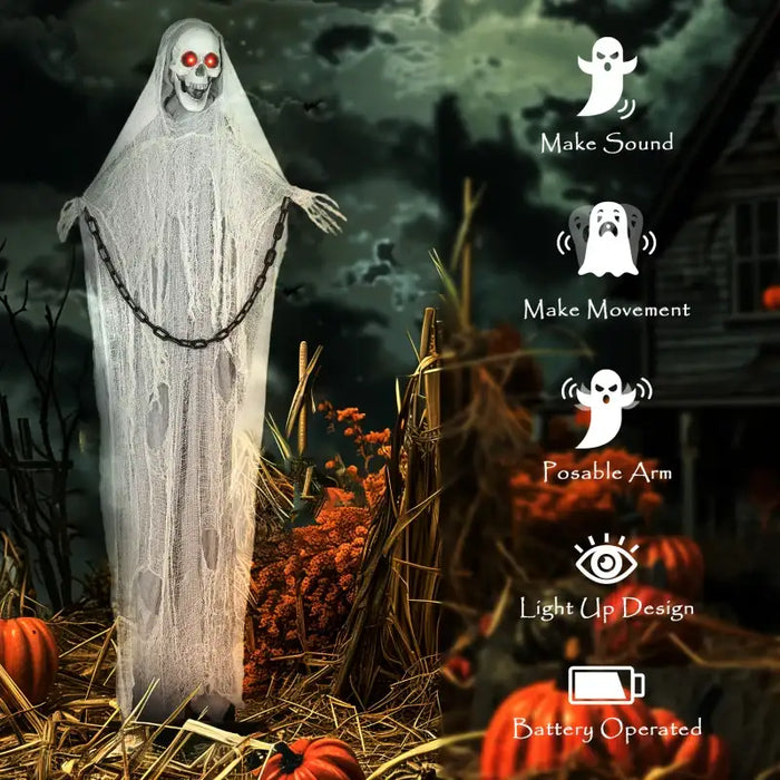 183cm Animated Skeleton Grim Reaper Prop - Glowing Eyes | Sound and Motion Effects OUTSUNNY - Little and Giant Explorers Outsunny