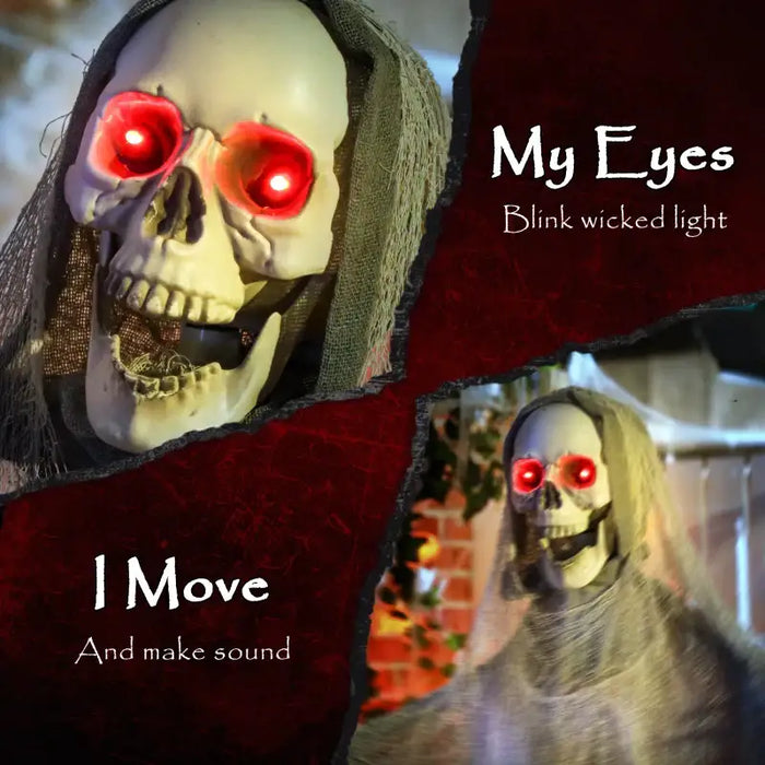 183cm Animated Skeleton Grim Reaper Prop - Glowing Eyes | Sound and Motion Effects OUTSUNNY - Little and Giant Explorers Outsunny