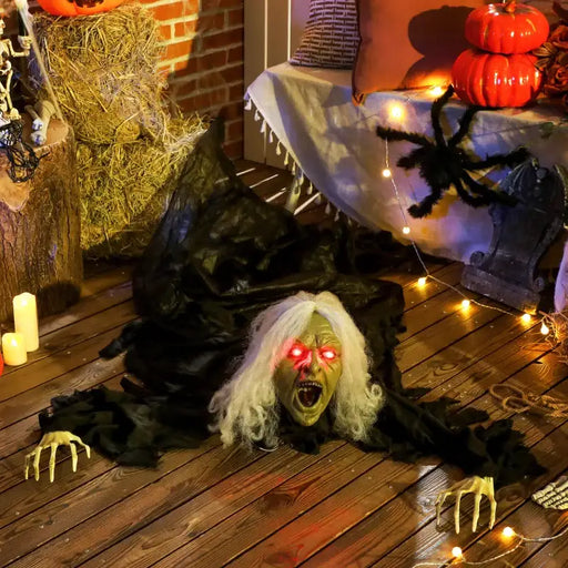 183cm Life-Size Crawling Zombie Old Lady | Animated Halloween Decoration - Creepy Sounds OUTSUNNY - Little and Giant Explorers Outsunny