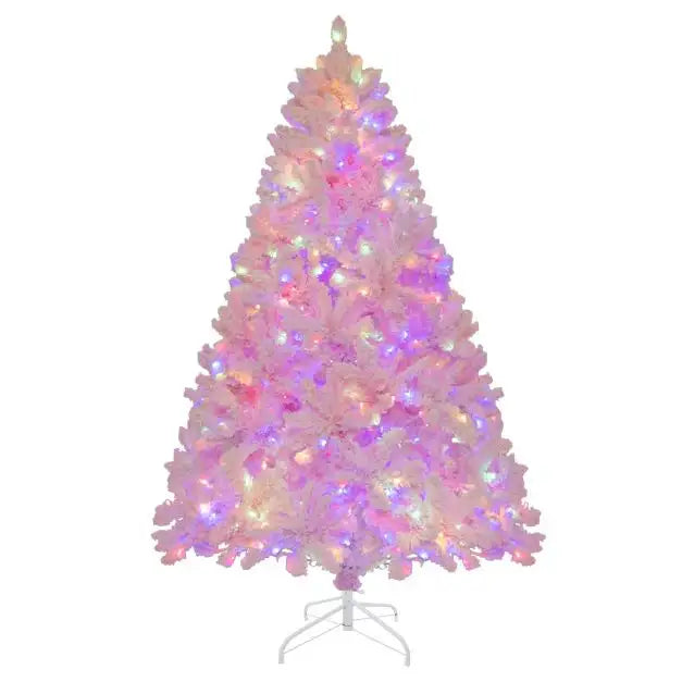 185cm Pink Candy Christmas Tree - 808 Branch Tips | 350 LED Lights - Hinged Design COSTWAY - Little and Giant Explorers Costway