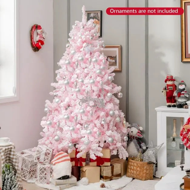 185cm Pink Candy Christmas Tree - 808 Branch Tips | 350 LED Lights - Hinged Design COSTWAY - Little and Giant Explorers Costway