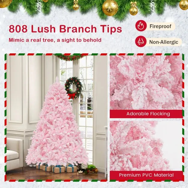 185cm Pink Candy Christmas Tree - 808 Branch Tips | 350 LED Lights - Hinged Design COSTWAY - Little and Giant Explorers Costway