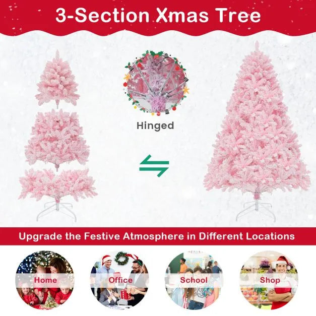 185cm Pink Candy Christmas Tree - 808 Branch Tips | 350 LED Lights - Hinged Design COSTWAY - Little and Giant Explorers Costway