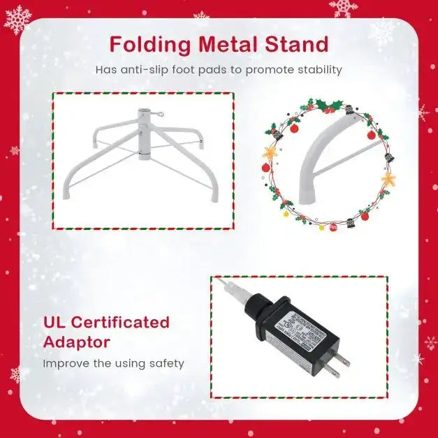 185cm Pink Candy Christmas Tree - 808 Branch Tips | 350 LED Lights - Hinged Design COSTWAY - Little and Giant Explorers Costway