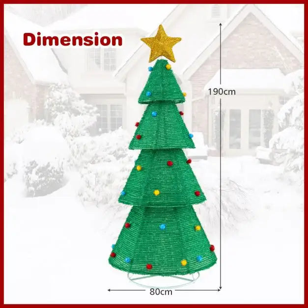 190cm Collapsible Pre-Lit Christmas Tree – 200 Warm White LEDs | Weather-Resistant Fabric COSTWAY - Little and Giant Explorers Costway