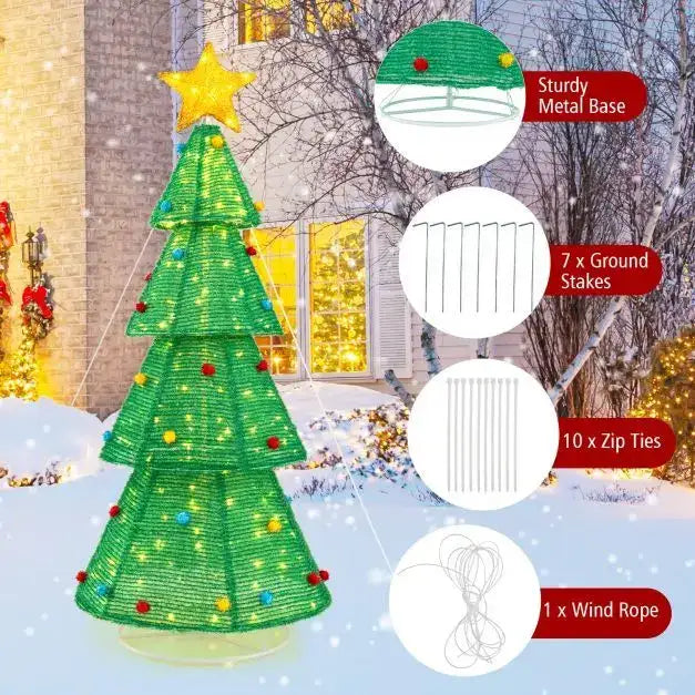 190cm Collapsible Pre-Lit Christmas Tree – 200 Warm White LEDs | Weather-Resistant Fabric COSTWAY - Little and Giant Explorers Costway