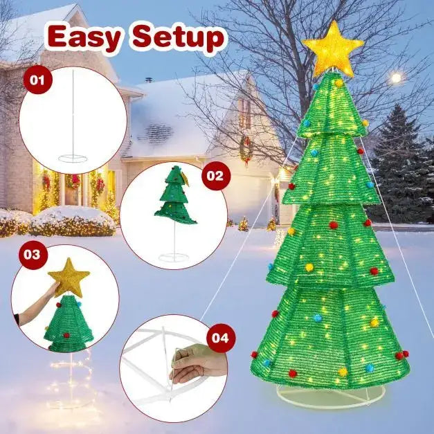 190cm Collapsible Pre-Lit Christmas Tree – 200 Warm White LEDs | Weather-Resistant Fabric COSTWAY - Little and Giant Explorers Costway