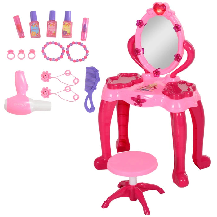 Kids Dressing Table with Mirror and Stool, Light, Music and 15 Accessories