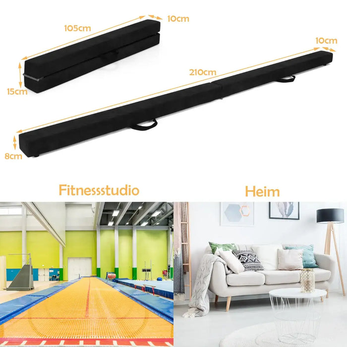2.1M Foldable Balance Beam | Black Professional Gymnastics Training Equipment - Little and Giant Explorers Costway