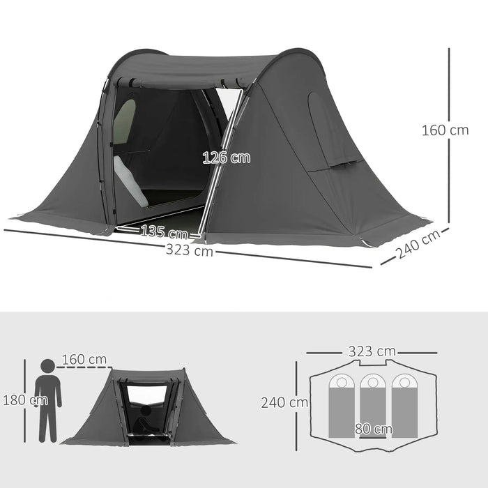 Camping Tent with Living Area and 2 Bedrooms in Dark Grey (3 persons) - Little and Giant Explorers Outsunny