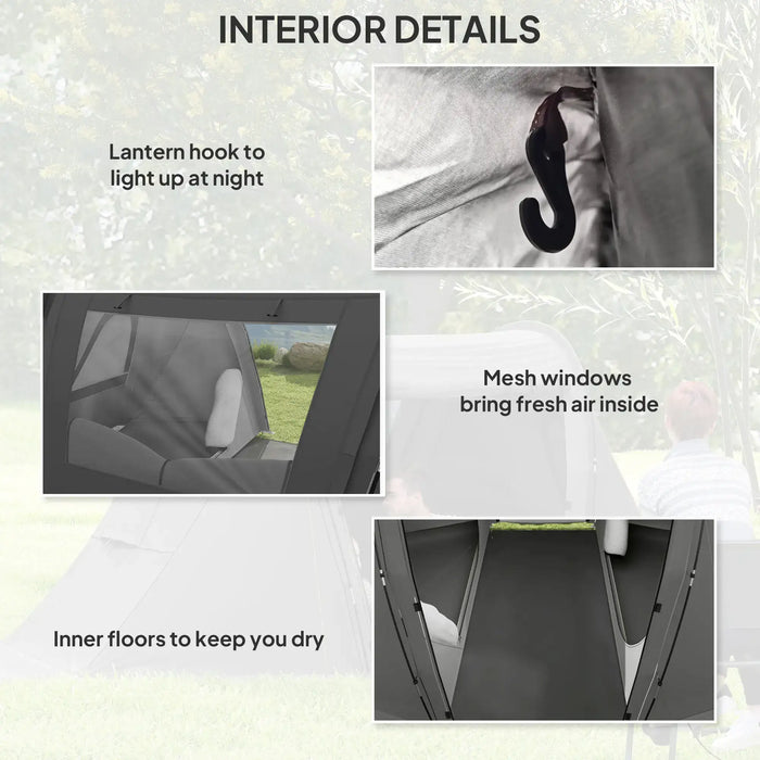 Camping Tent with Living Area and 2 Bedrooms in Dark Grey (3 persons) - Little and Giant Explorers Outsunny