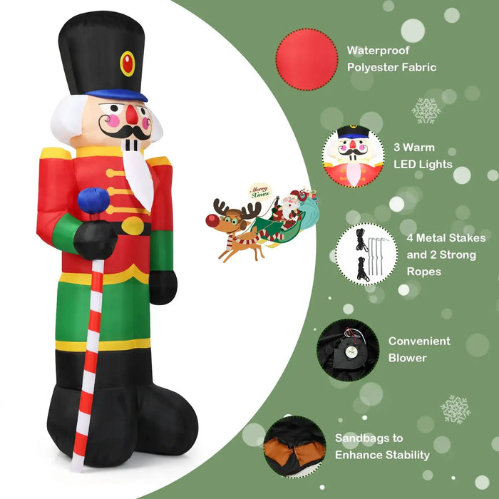 2.4m Inflatable Christmas Nutcracker Soldier | Built-In LED Lights - Waterproof Polyester COSTWAY - Little and Giant Explorers Costway
