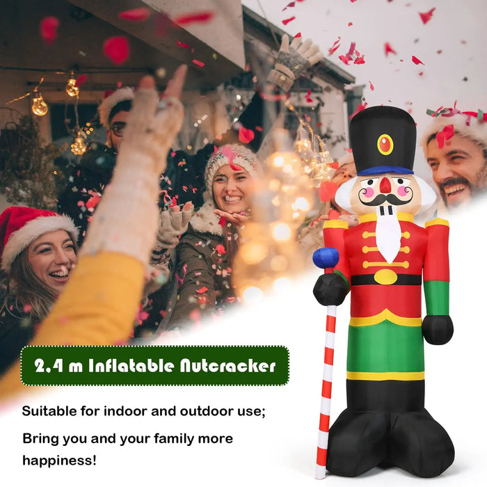 2.4m Inflatable Christmas Nutcracker Soldier | Built-In LED Lights - Waterproof Polyester COSTWAY - Little and Giant Explorers Costway