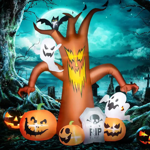 2.4m Inflatable Halloween Ghost Tree with Bat, Tombstone, Ghosts and Pumpkins – 7 LED Lights | OUTSUNNY - Little and Giant Explorers Outsunny
