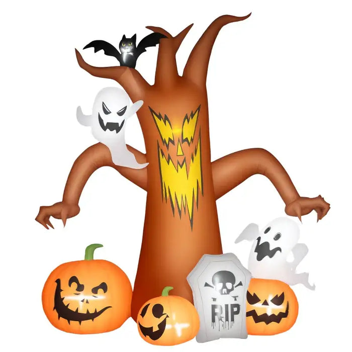 2.4m Inflatable Halloween Ghost Tree with Bat, Tombstone, Ghosts and Pumpkins – 7 LED Lights | OUTSUNNY - Little and Giant Explorers Outsunny