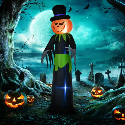 2.5m Inflatable Halloween Pumpkin Ghost in a Hat | 3 LED Lights - Weather-Resistant Polyester OUTSUNNY - Little and Giant Explorers Outsunny