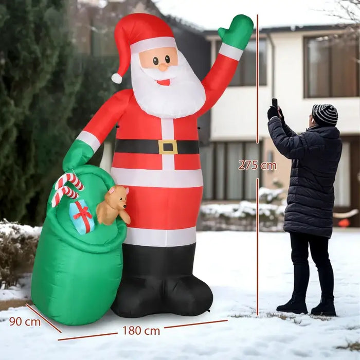 2.75m Giant Inflatable Santa with Bear Sack | Outdoor Christmas Decoration - LED Lights OUTSUNNY - Little and Giant Explorers Outsunny