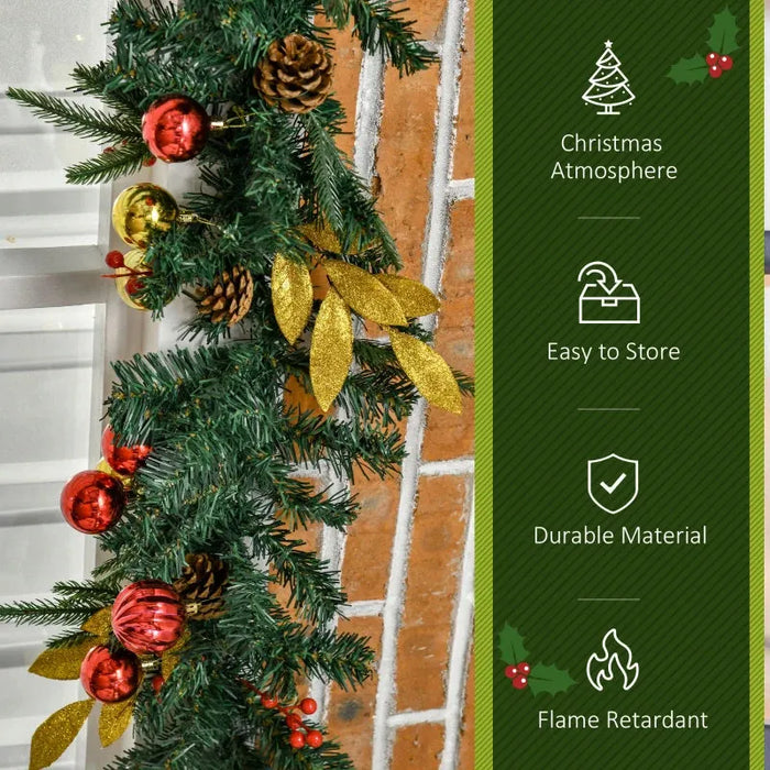 2.7m Artificial Christmas Garland with Pine Cones - Little and Giant Explorers HOMCOM