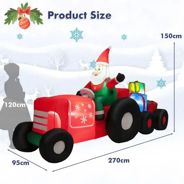 2.7m Inflatable Santa Claus Tractor | Gifts and Built-in LED Lights COSTWAY - Little and Giant Explorers Costway
