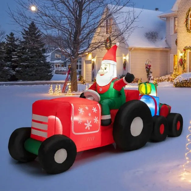 2.7m Inflatable Santa Claus Tractor | Gifts and Built-in LED Lights COSTWAY - Little and Giant Explorers Costway